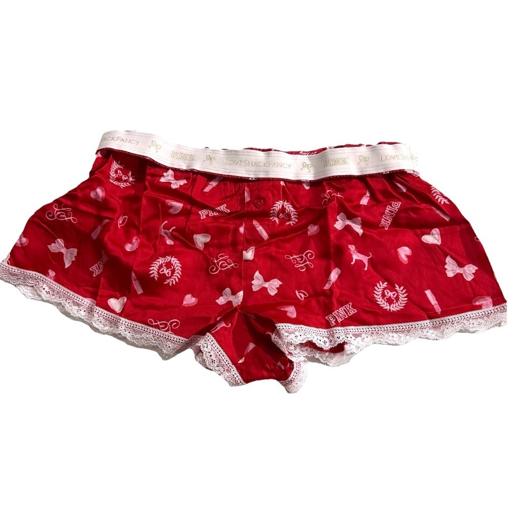 Victoria's Secret PINK Love Shack Fancy Silk Boxy Pajama Shorts Womens M Red